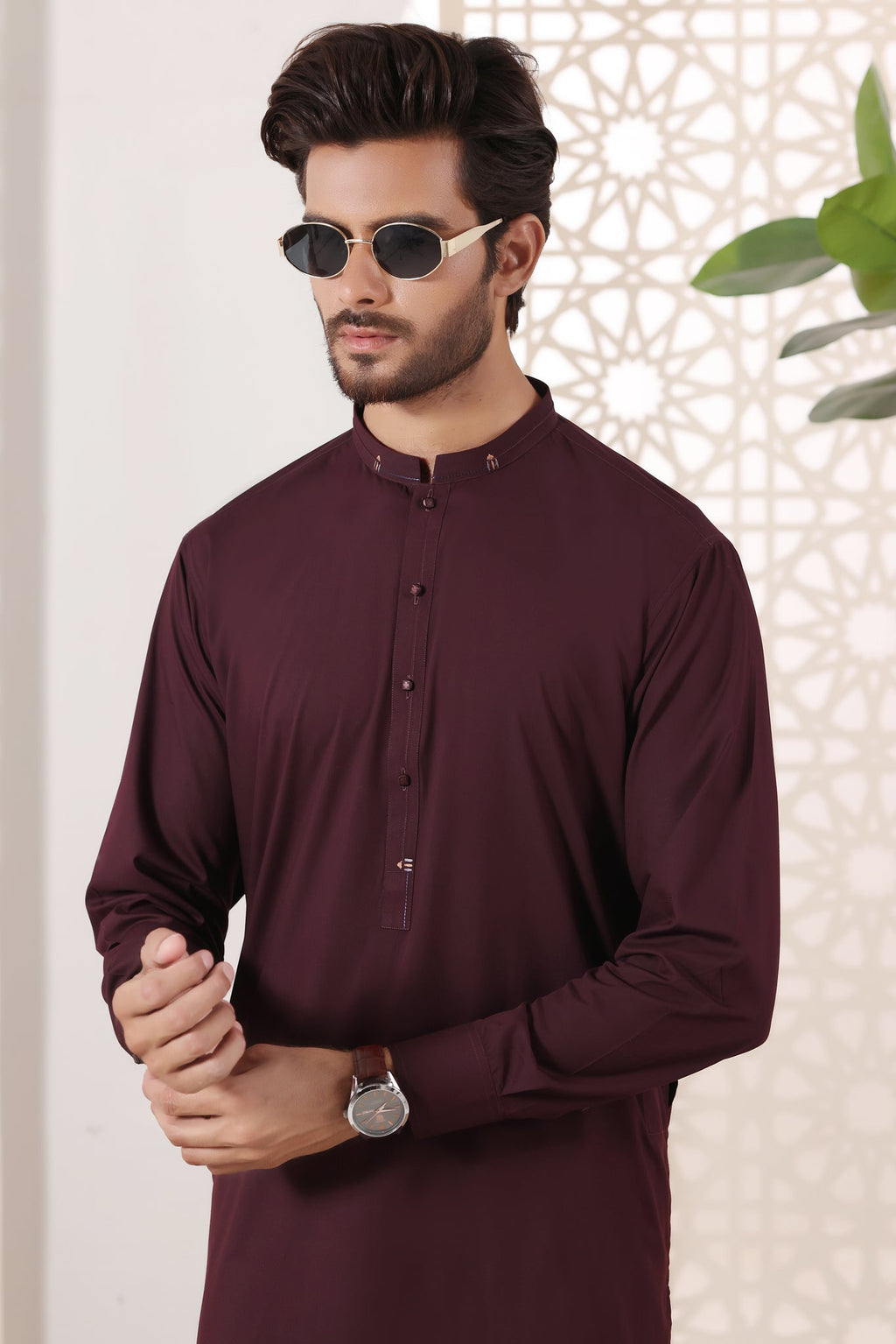 Maroon Kurta Shalwar by Al Deebaj