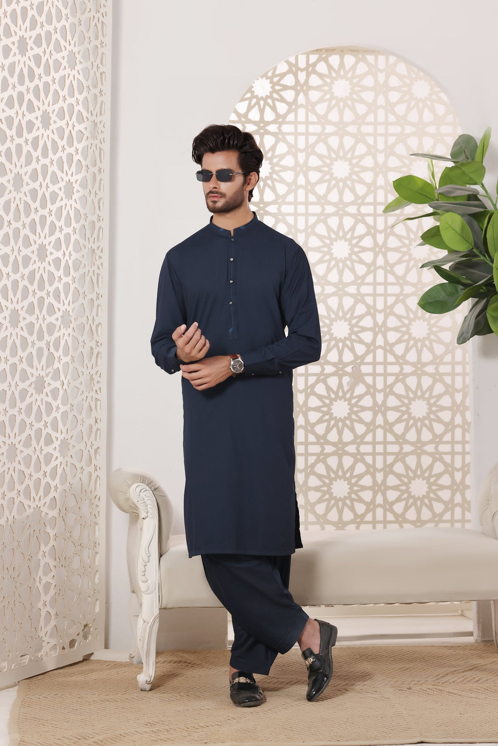Navy Des Kurta Shalwar by Al Deebaj
