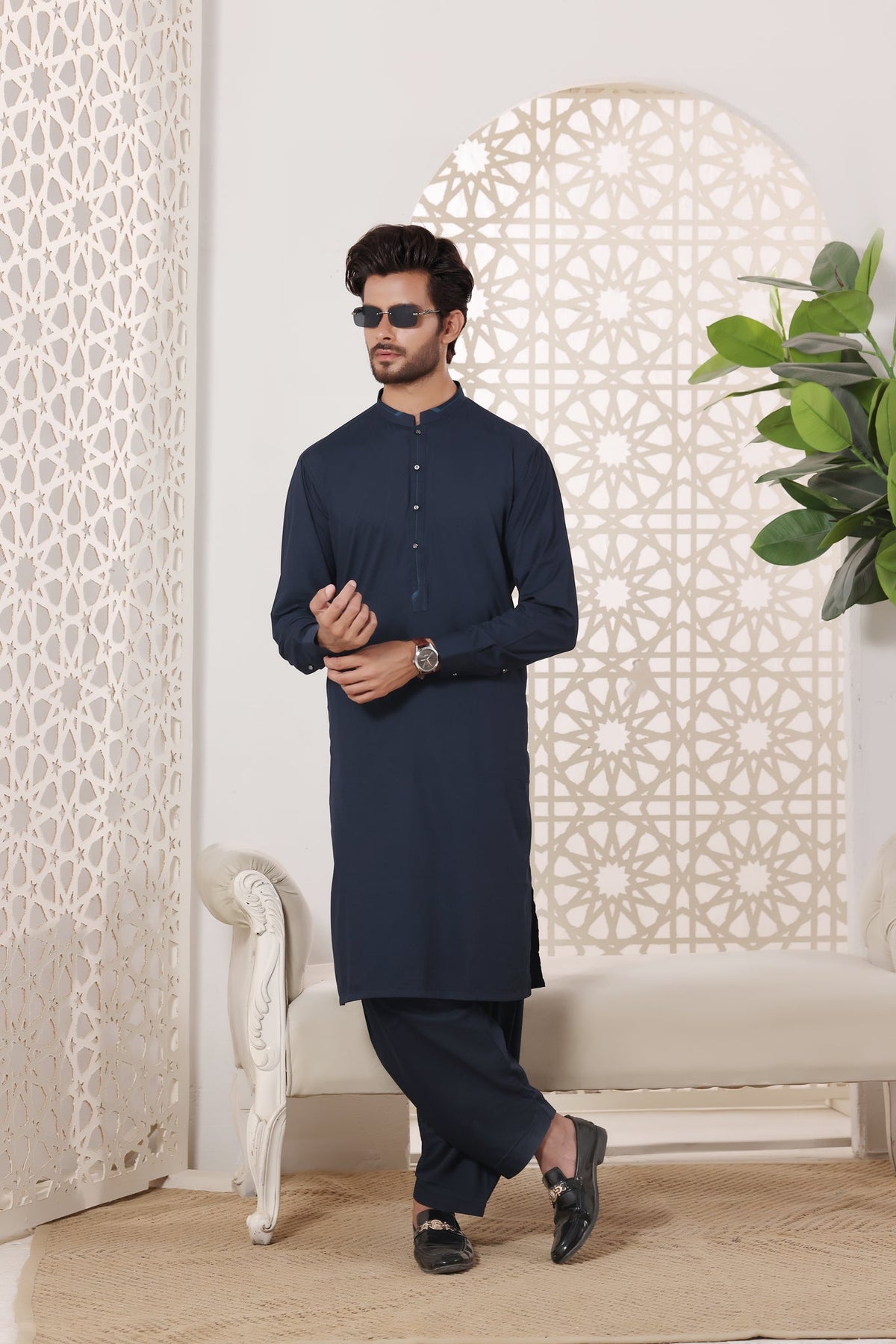 Navy Des Kurta Shalwar by Al Deebaj