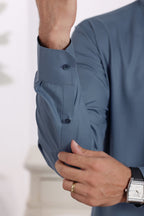 Greyish Blue Des Kurta Shalwar by Al Deebaj, photo 3