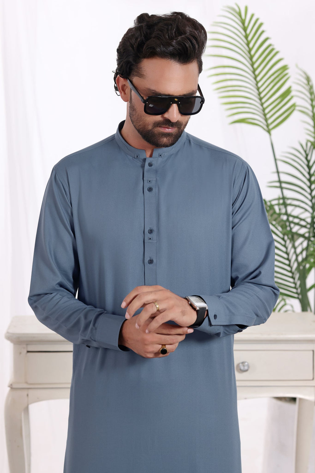 Greyish Blue Des Kurta Shalwar by Al Deebaj