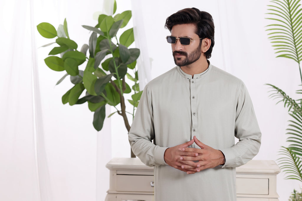 Silver Grey Des Kurta Shalwar by Al Deebaj, photo 5