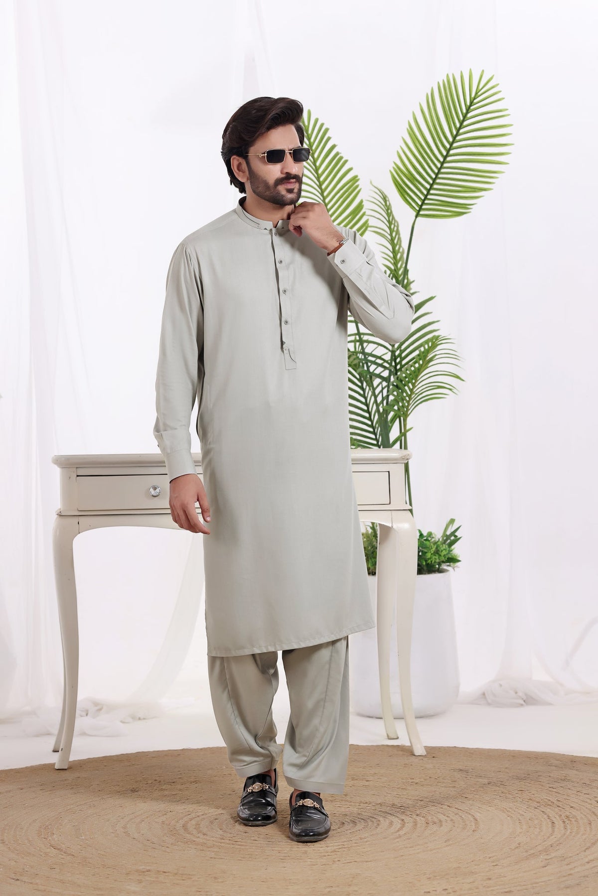 Silver Grey Des Kurta Shalwar by Al Deebaj