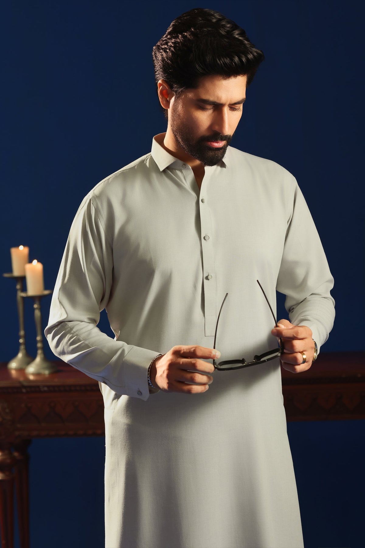 Ash Grey Kurta Shalwar by Al Deebaj, photo 3