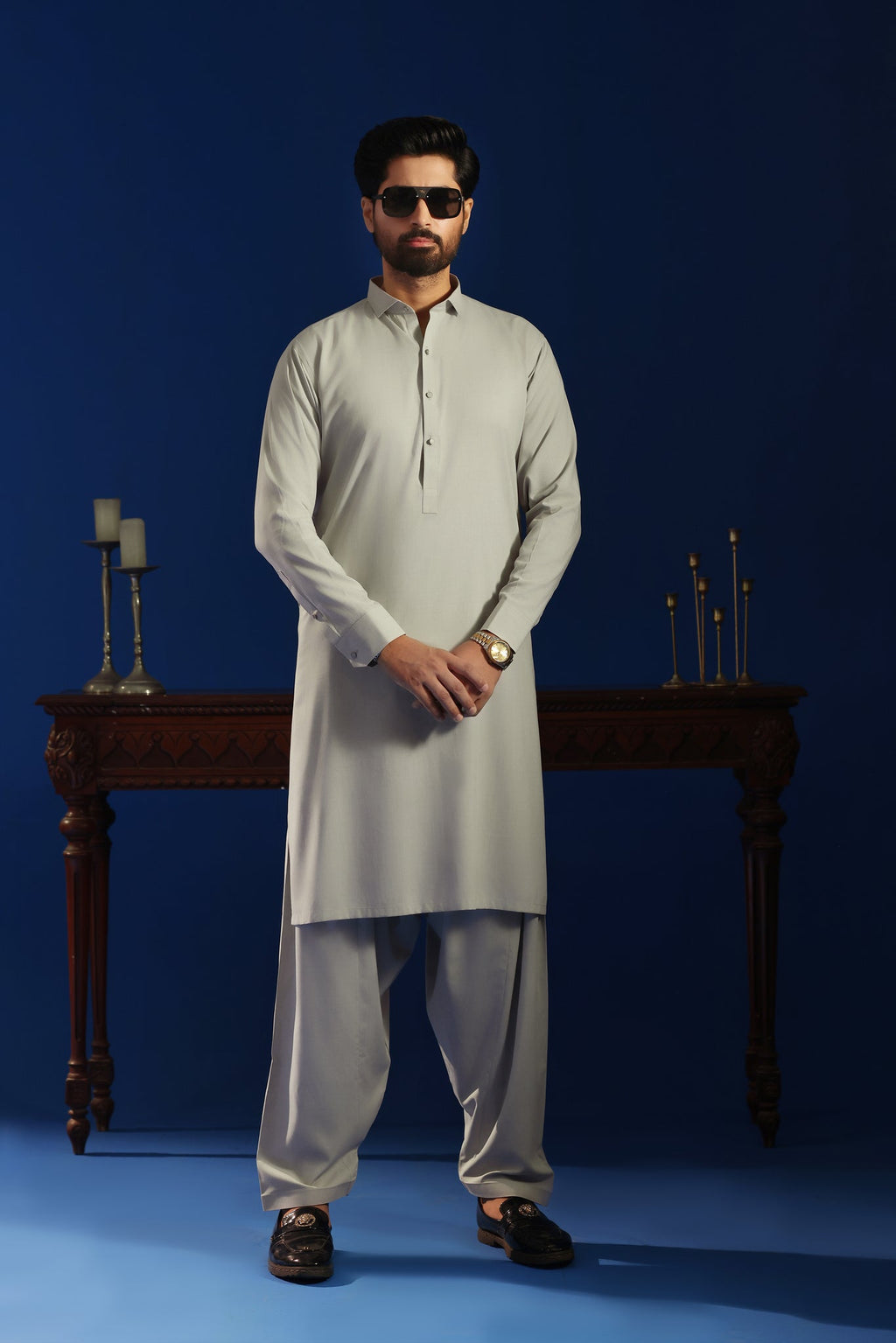 Ash Grey Kurta Shalwar by Al Deebaj