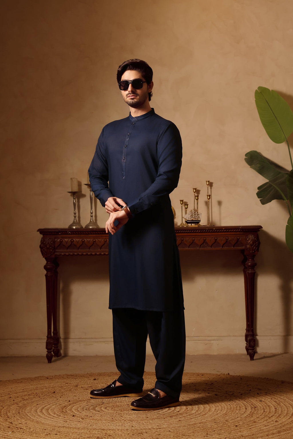 Navy Design Nafees Kurta Shalwar by Al Deebaj