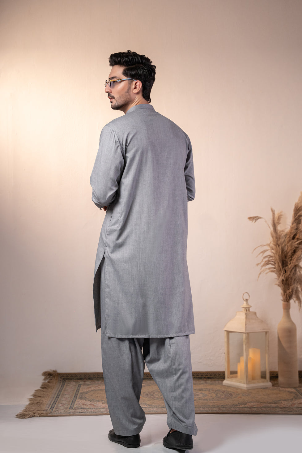 Malaysia Grey Plain Kurta Shalwar by Al Deebaj, photo 2