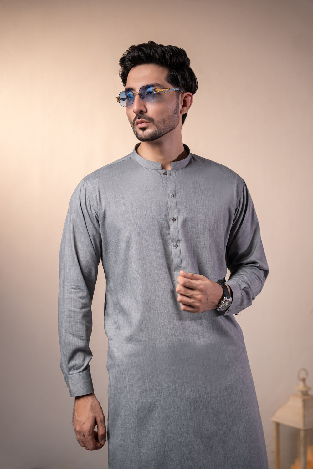 Malaysia Grey Plain Kurta Shalwar by Al Deebaj, photo 3
