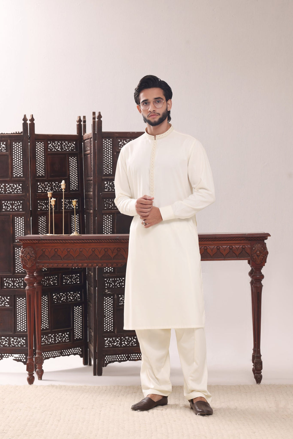 Cream Embroidery Kurta Shalwar by Al Deebaj, photo 5