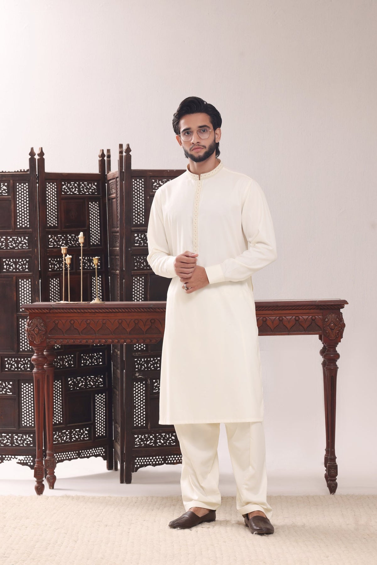 Cream Embroidery Kurta Shalwar by Al Deebaj, photo 5