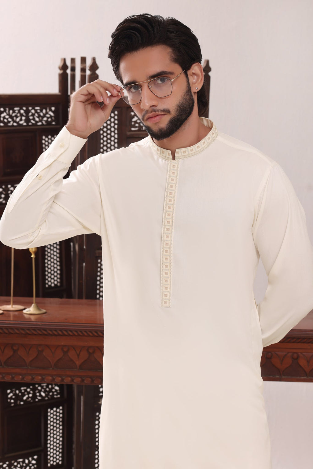 Cream Embroidery Kurta Shalwar by Al Deebaj, photo 3