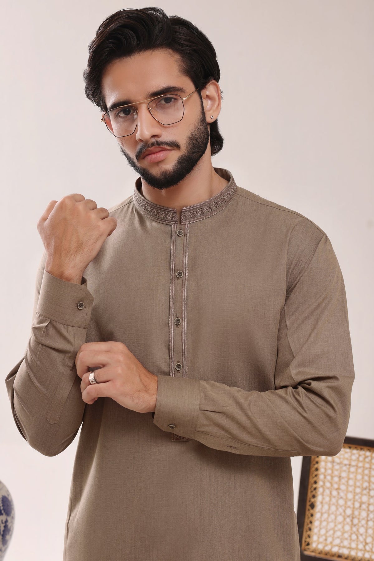 Brown Embroidered Kurta Shalwar by Al Deebaj, photo 3
