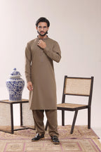 Brown Embroidered Kurta Shalwar by Al Deebaj