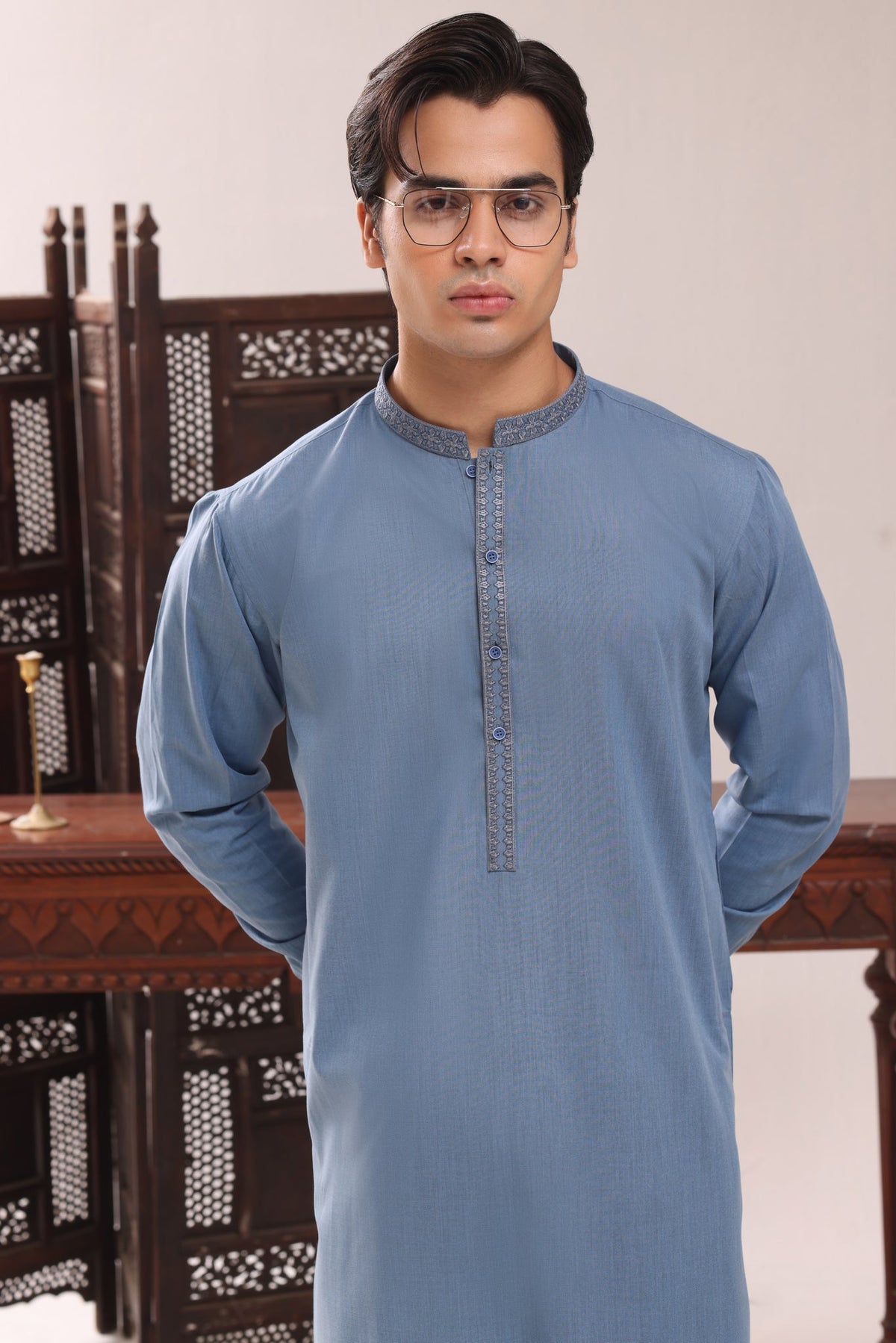 Light Blue Embroidered Kurta Shalwar by Al Deebaj, photo 2