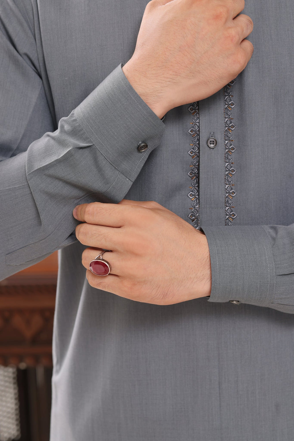Light Grey Embroidered Kurta Shalwar by Al Deebaj, photo 4