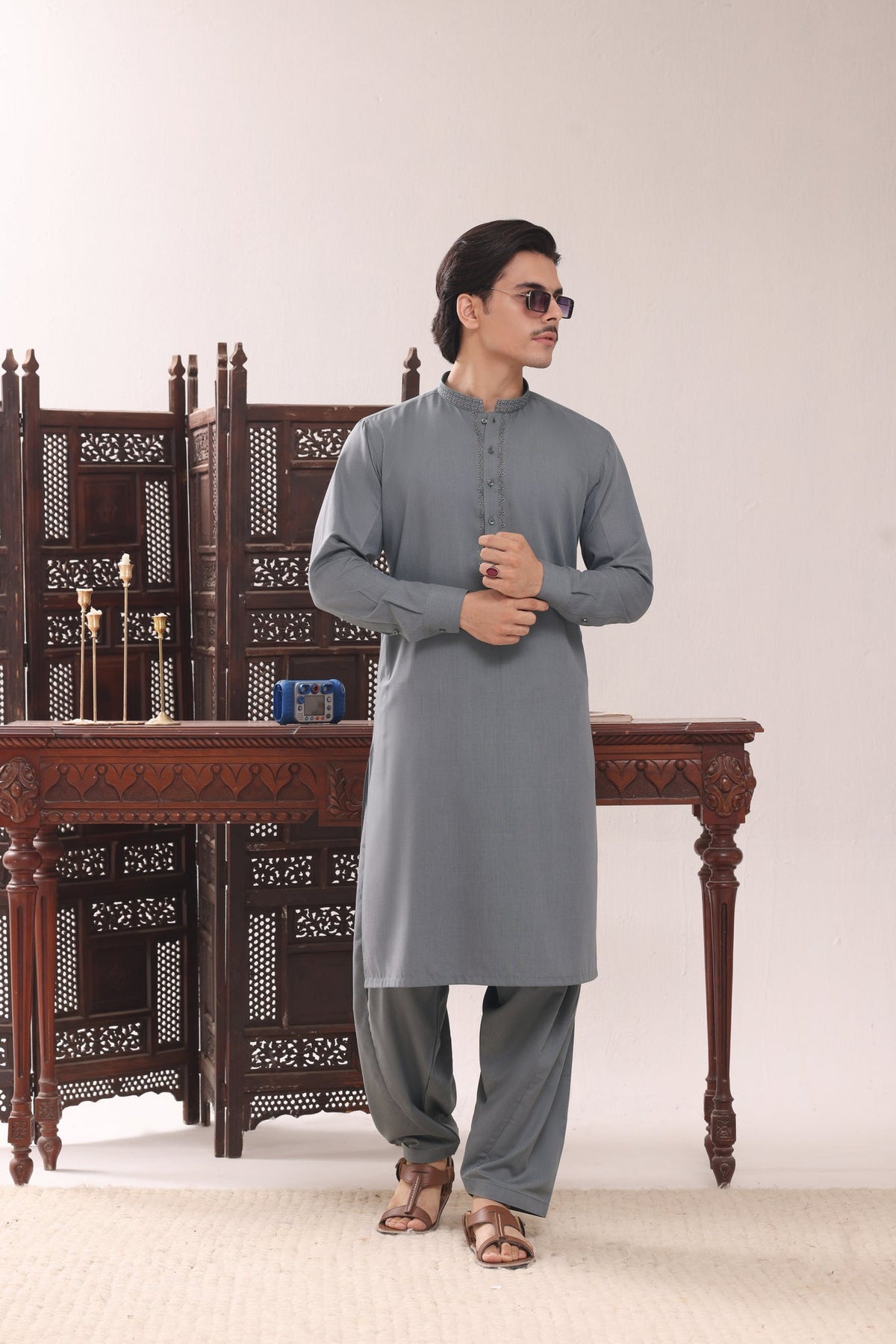 Light Grey Embroidered Kurta Shalwar by Al Deebaj, photo 2