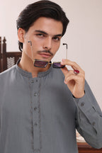 Light Grey Embroidered Kurta Shalwar by Al Deebaj, photo 3