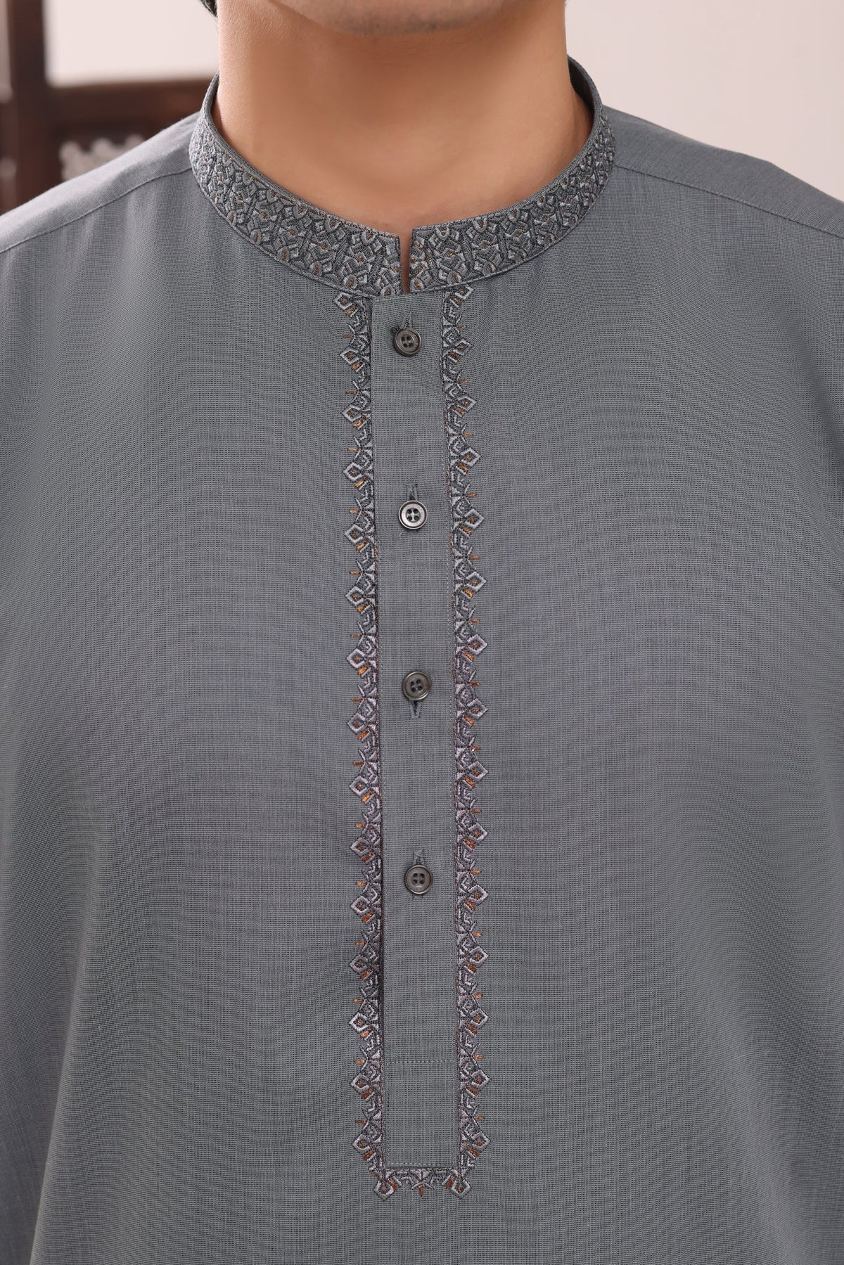Light Grey Embroidered Kurta Shalwar by Al Deebaj, photo 5