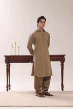 Camel Plain Kurta Shalwar by Al Deebaj