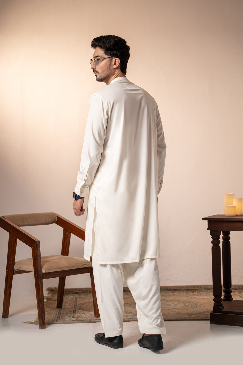Cream Plain Kurta Shalwar by Al Deebaj, photo 3