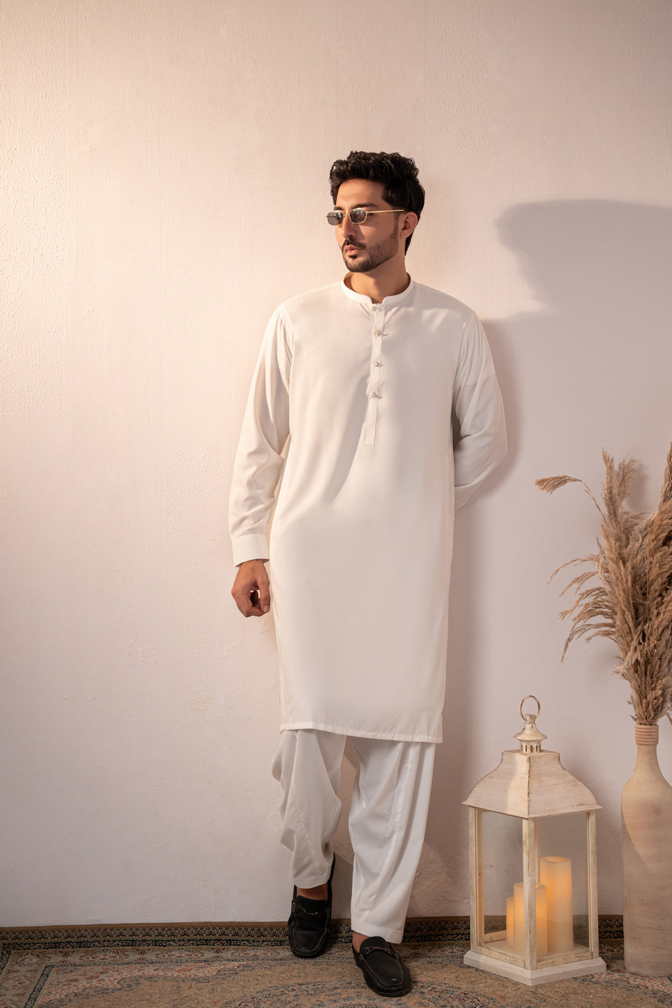 Off-White Plain Kurta Shalwar by Al Deebaj