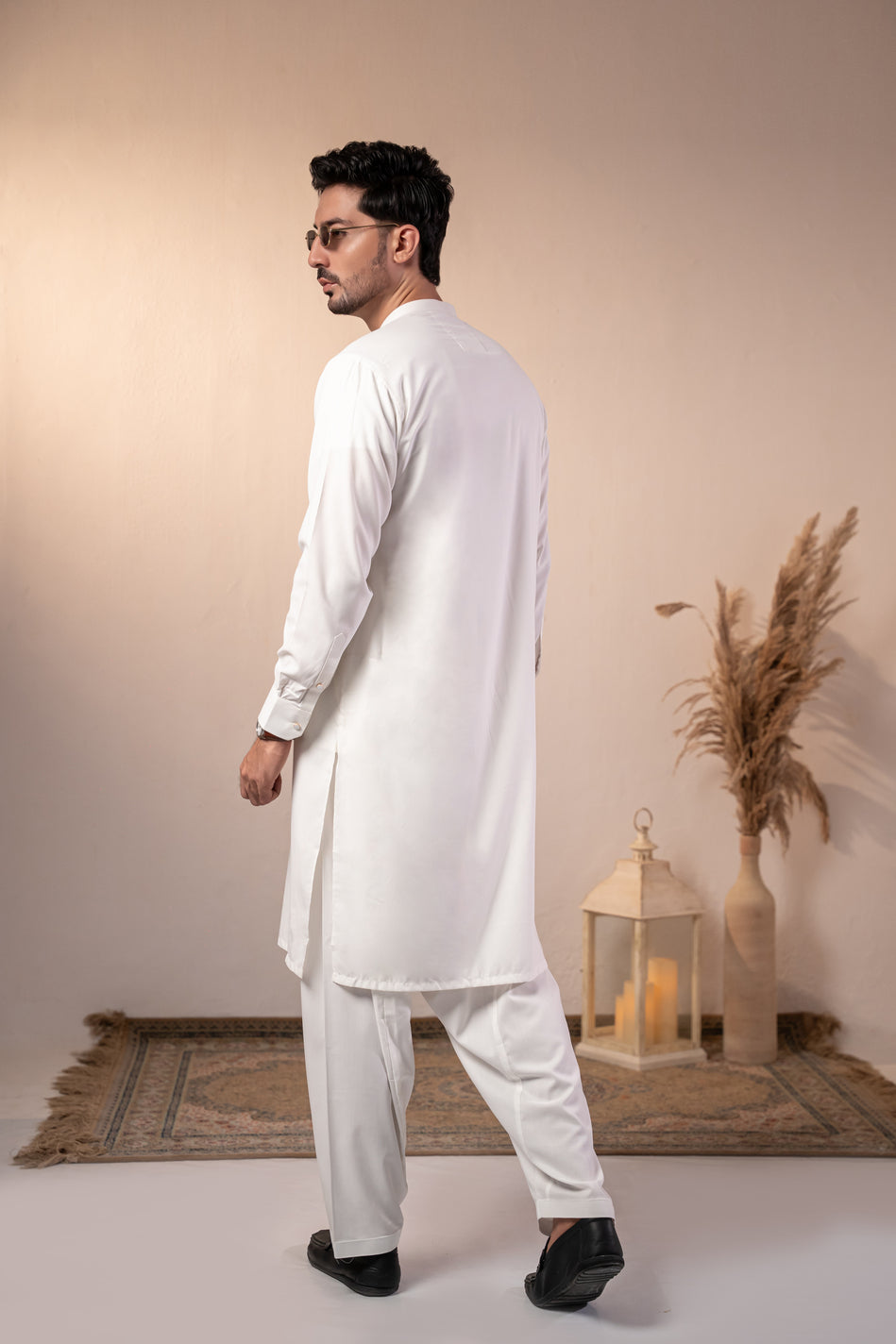 Off-White Plain Kurta Shalwar by Al Deebaj, photo 4