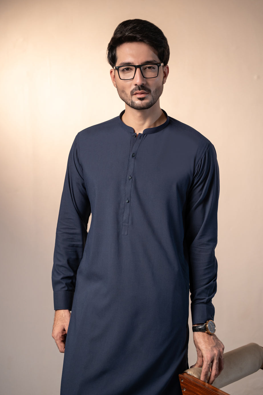 Navy Plain Kurta Shalwar by Al Deebaj, photo 5