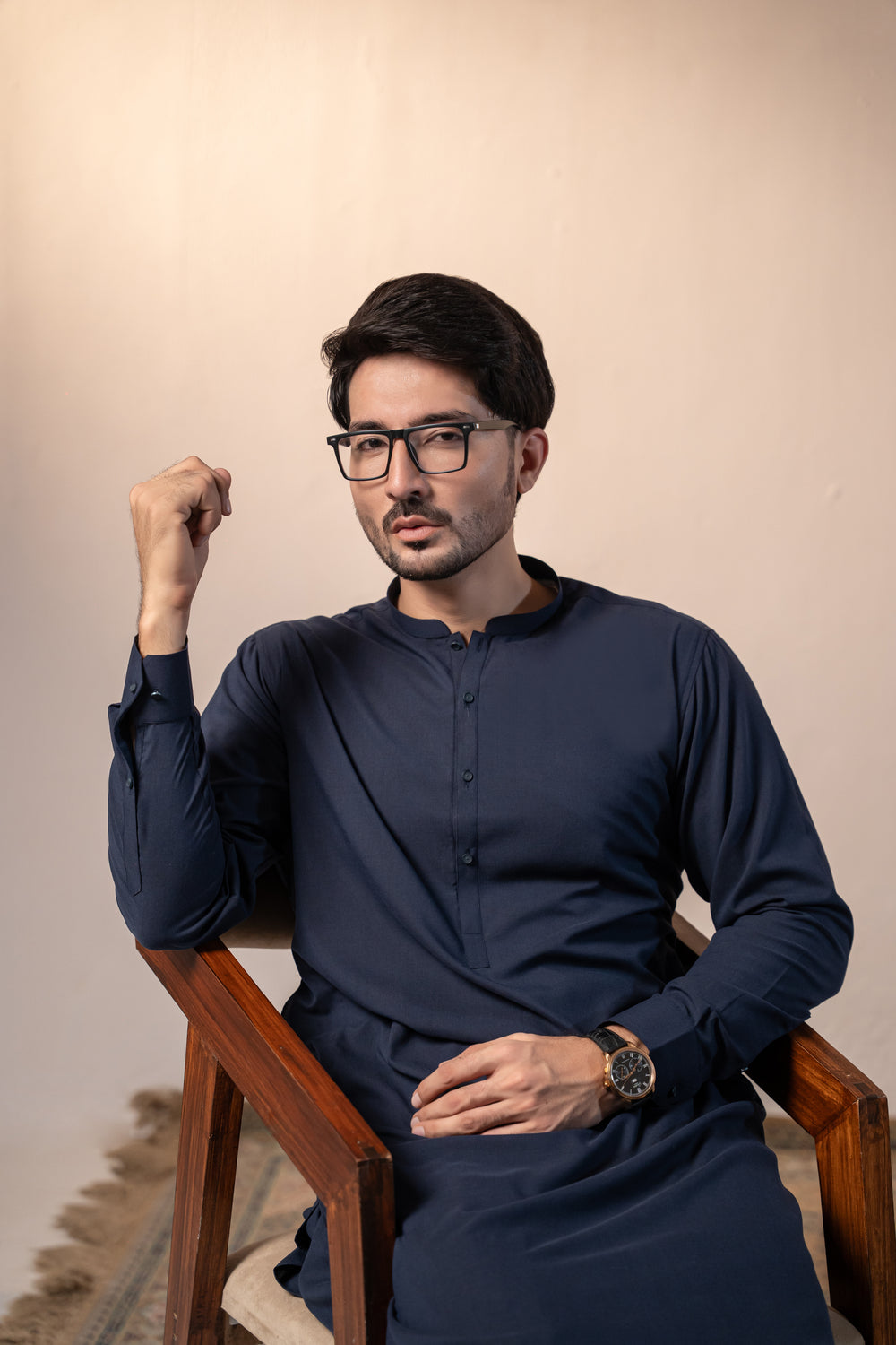 Navy Plain Kurta Shalwar by Al Deebaj, photo 2