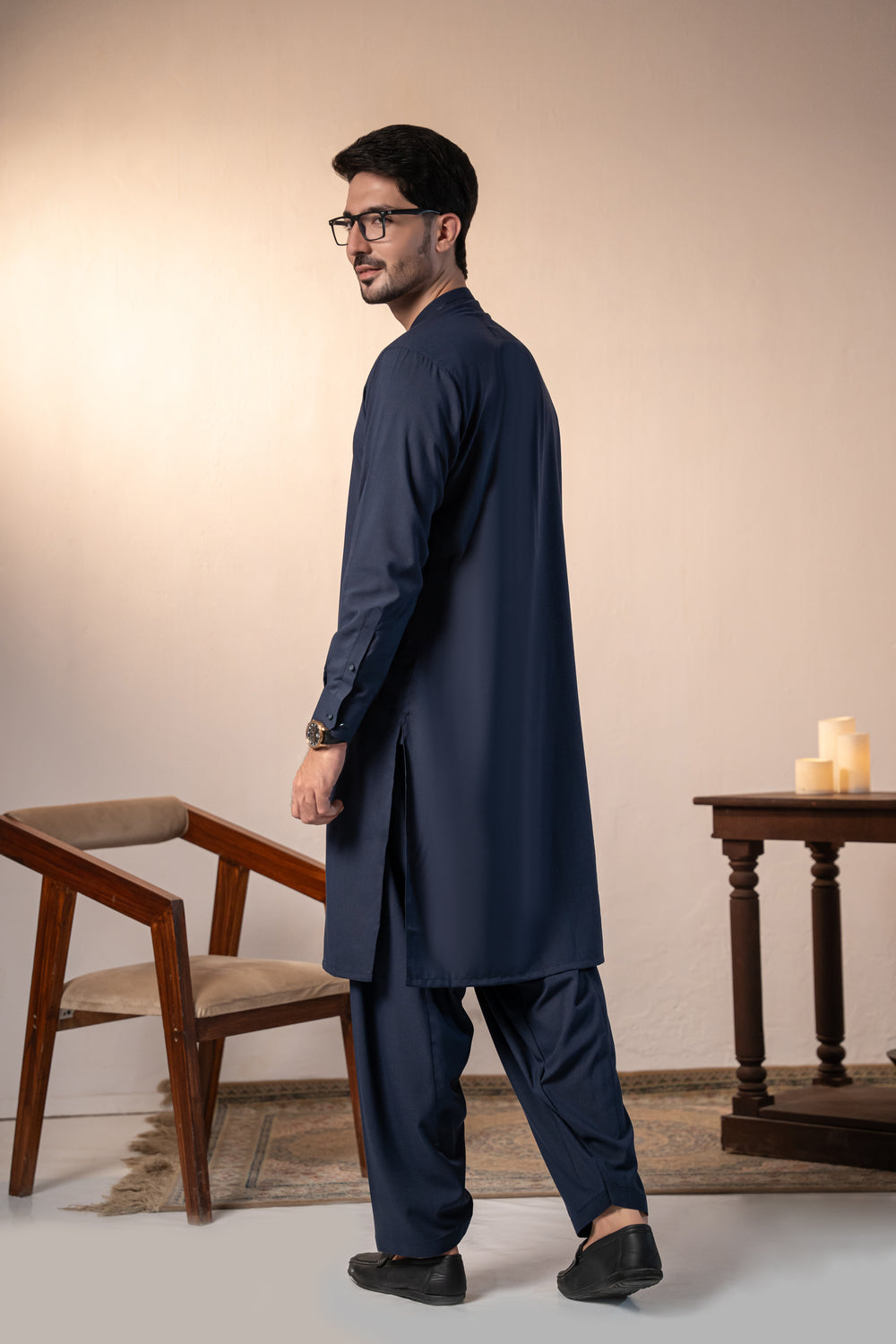 Navy Plain Kurta Shalwar by Al Deebaj, photo 4