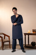 Navy Plain Kurta Shalwar by Al Deebaj