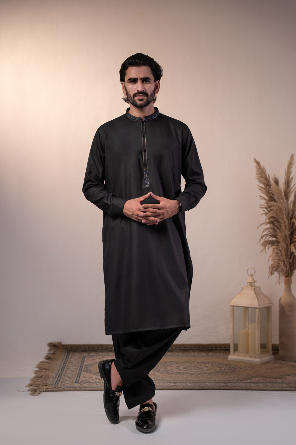 Black Embroidered Kurta Shalwar by Al Deebaj