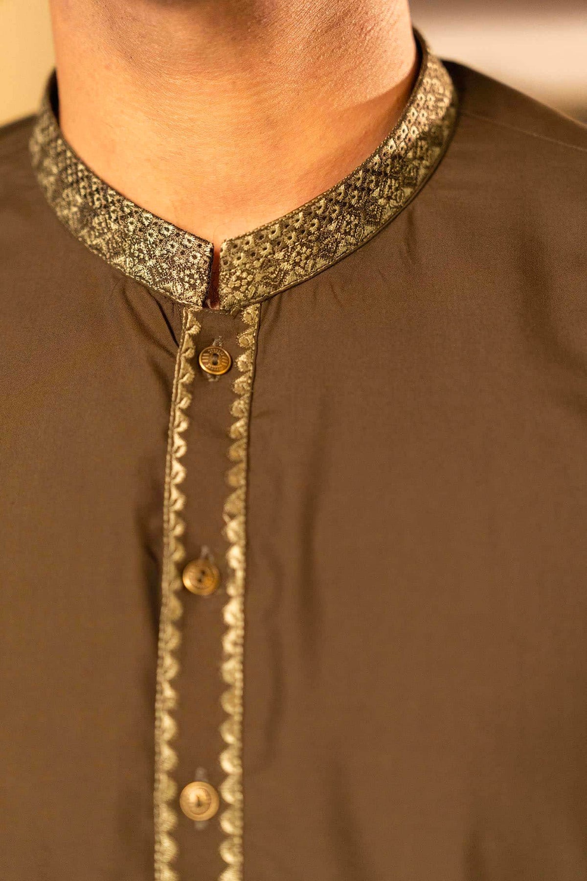 Olive Green Blended Kameez Shalwar by Al Deebaj, photo 2