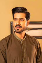 Olive Green Blended Kameez Shalwar by Al Deebaj, photo 4