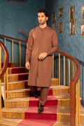 Dark Brown Blended Kameez Shalwar by Al Deebaj