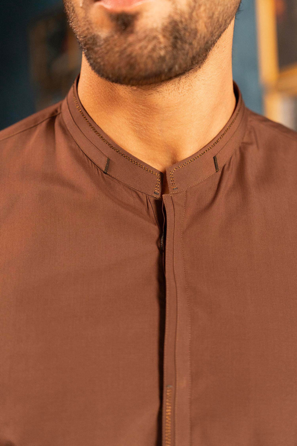 Dark Brown Blended Kameez Shalwar by Al Deebaj, photo 2