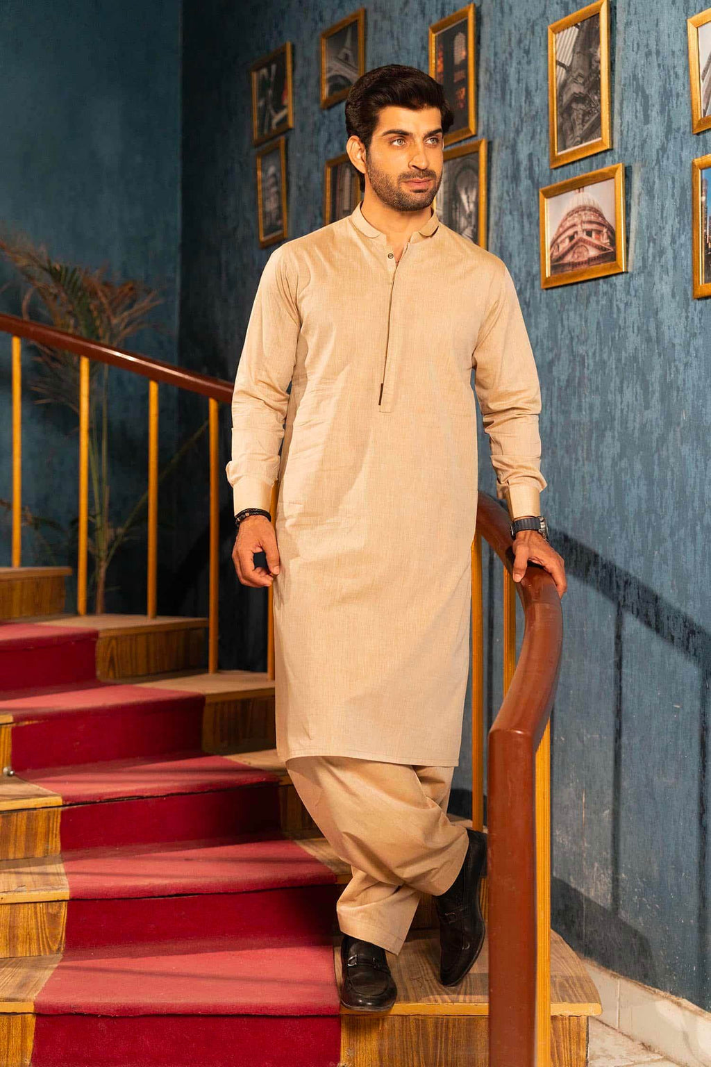 Fawn Shamray Kameez Shalwar by Al Deebaj