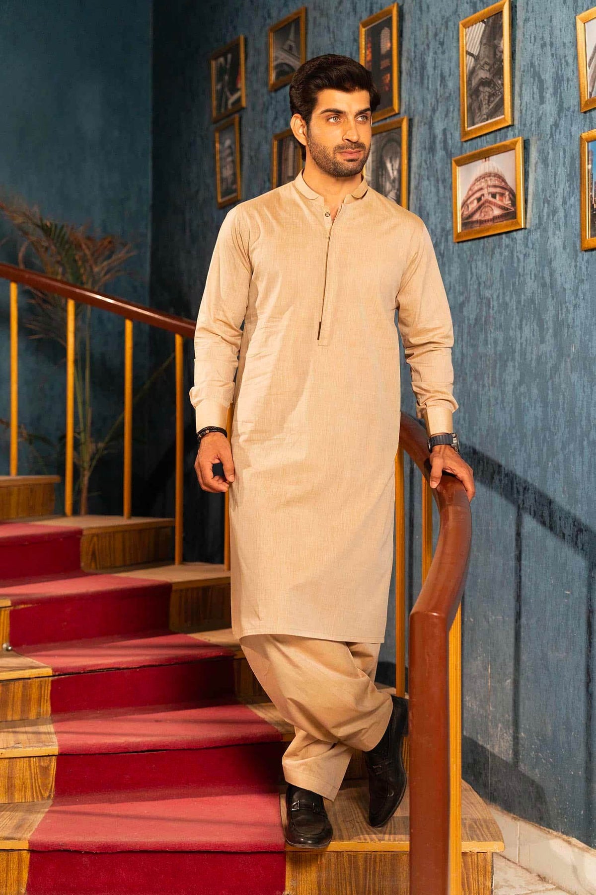 Fawn Shamray Kameez Shalwar by Al Deebaj
