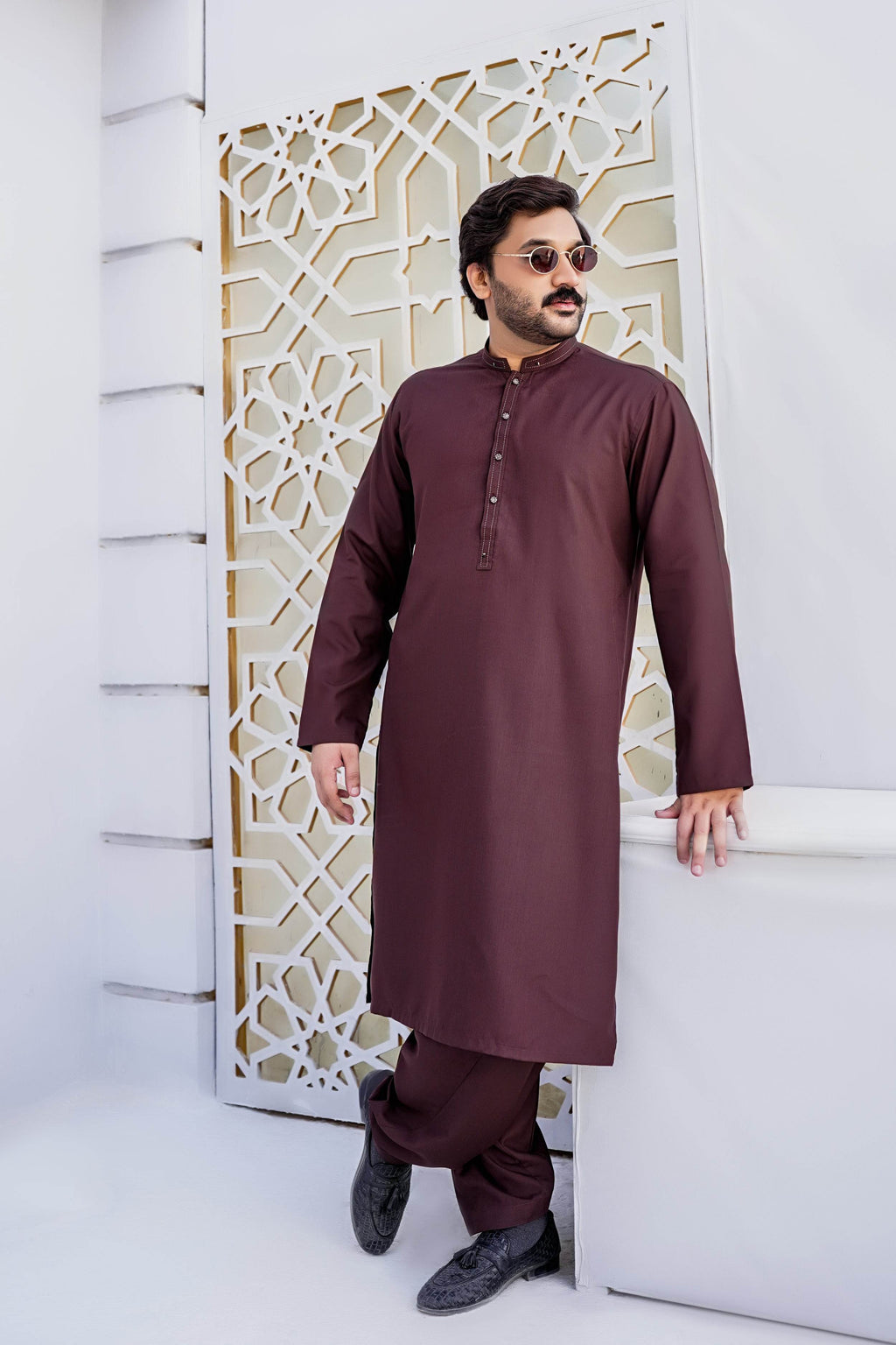 Brown Self Kurta Shalwar by Al Deebaj, photo 2