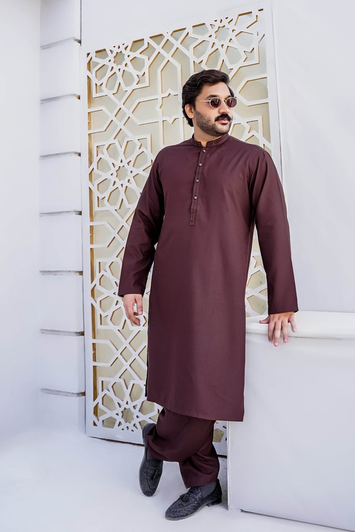 Brown Self Kurta Shalwar by Al Deebaj, photo 2