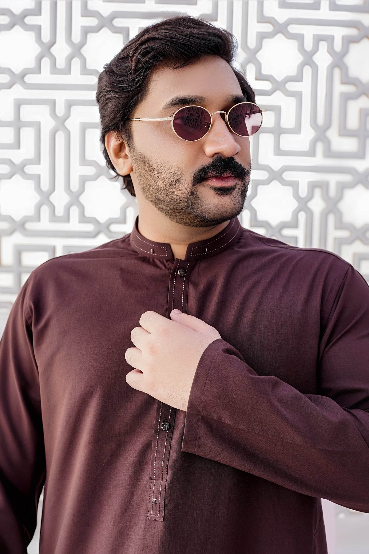 Brown Self Kurta Shalwar by Al Deebaj