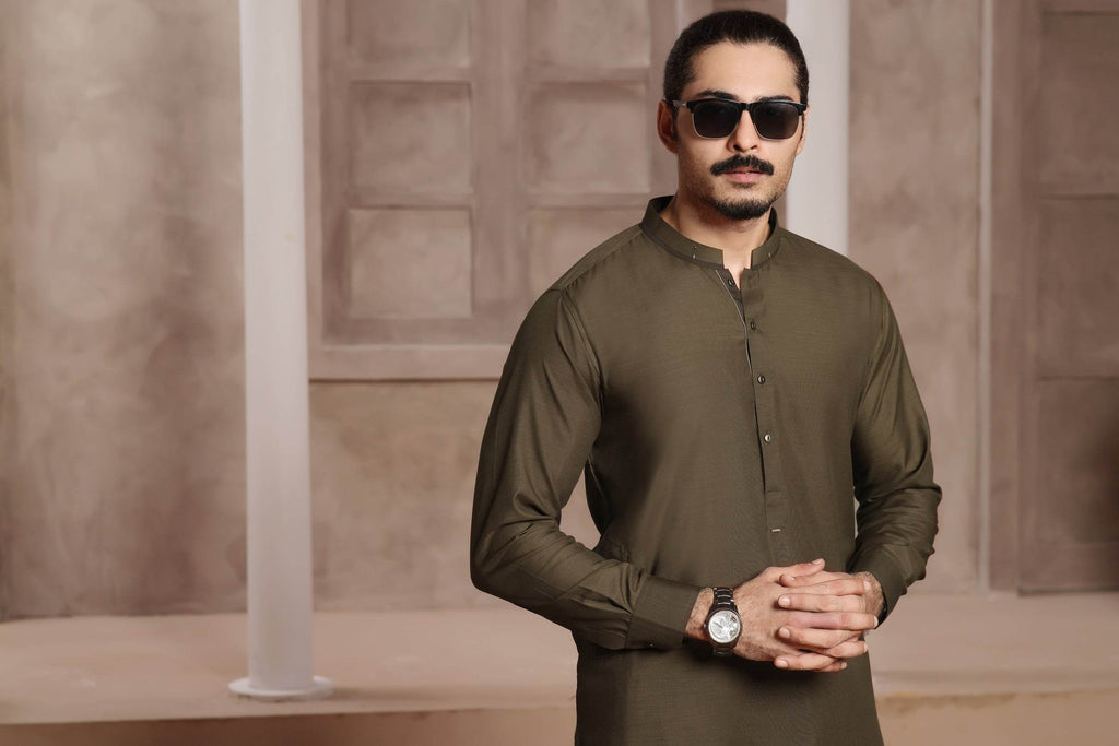 Brown Self Kurta Shalwar by Al Deebaj, photo 3