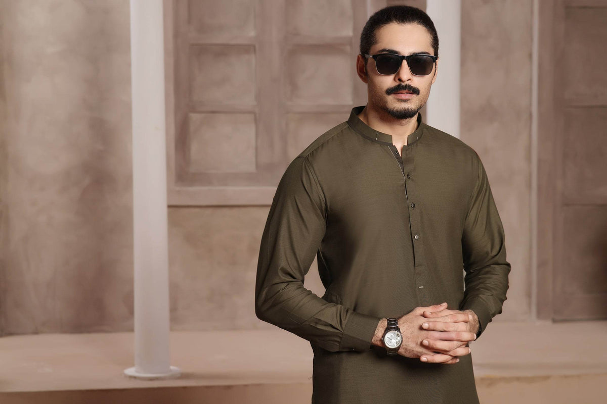 Brown Self Kurta Shalwar by Al Deebaj, photo 3