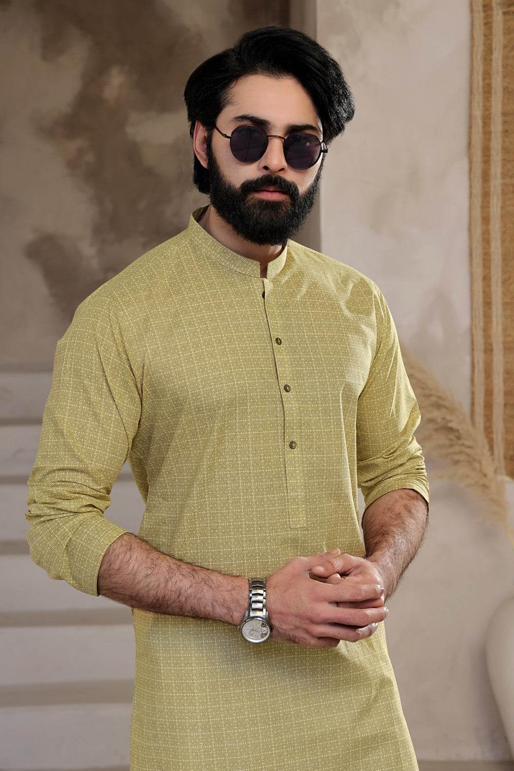 Khaaki Printed Kurta by Al Deebaj