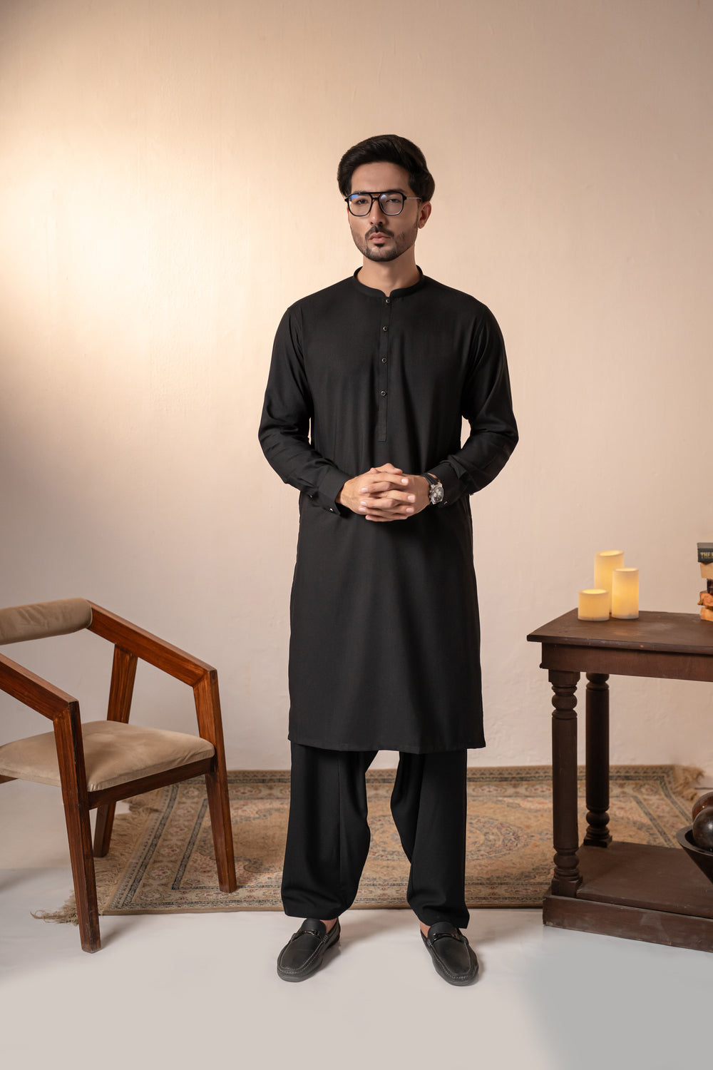 Black Plain Kurta Shalwar by Al Deebaj, photo 4