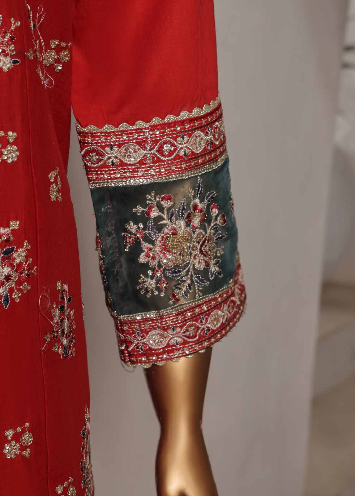 Embroidered Scarlet Red Lawn 3-Piece Stitched Suit by Bin Saeed, photo 2