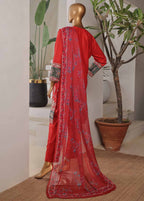 Embroidered Scarlet Red Lawn 3-Piece Stitched Suit by Bin Saeed, photo 4