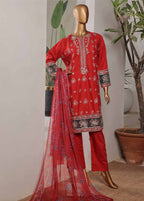 Embroidered Scarlet Red Lawn 3-Piece Stitched Suit by Bin Saeed, photo 3