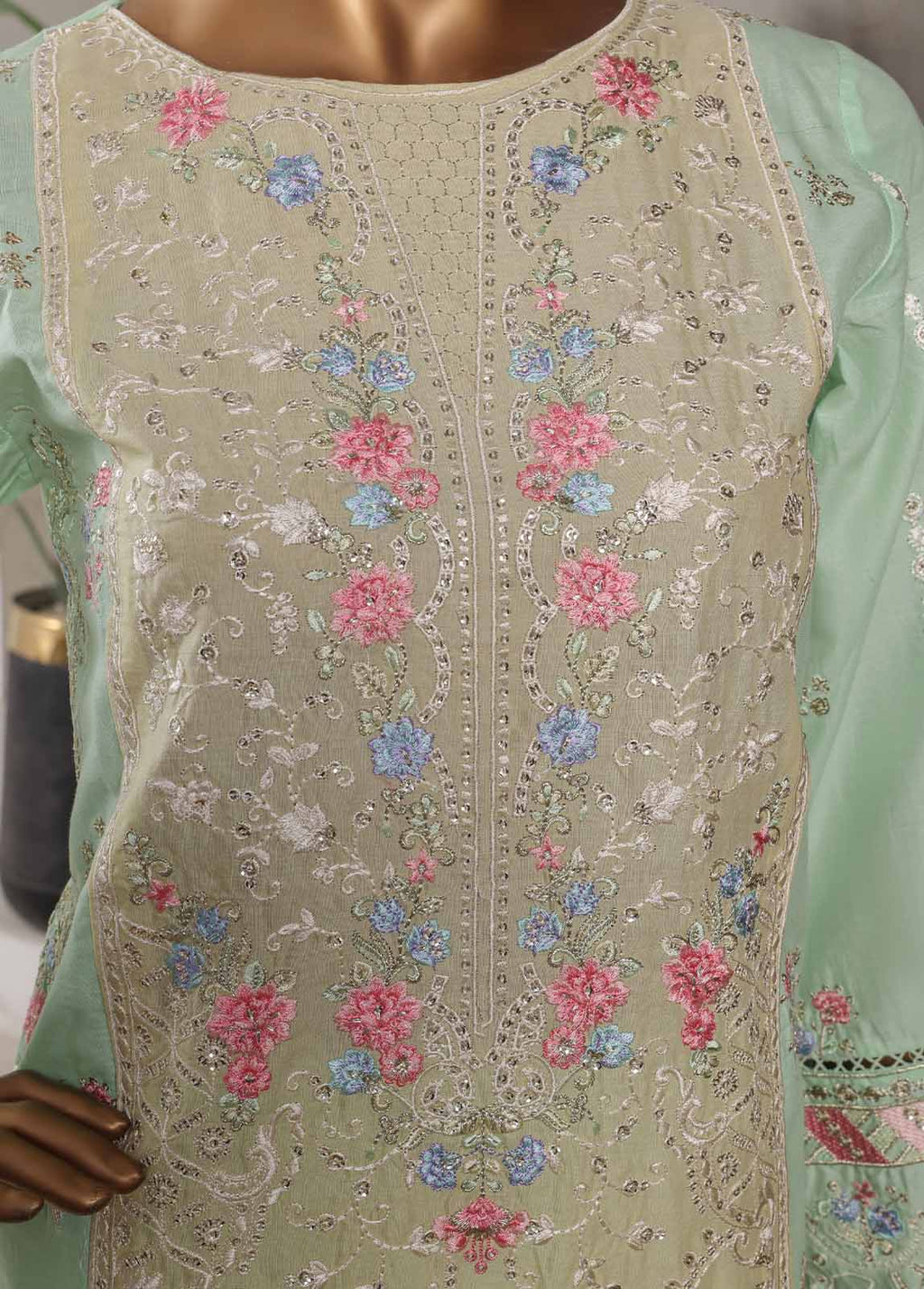 Embroidered Seafoam Green Lawn 3-Piece Stitched Suit by Bin Saeed, photo 6