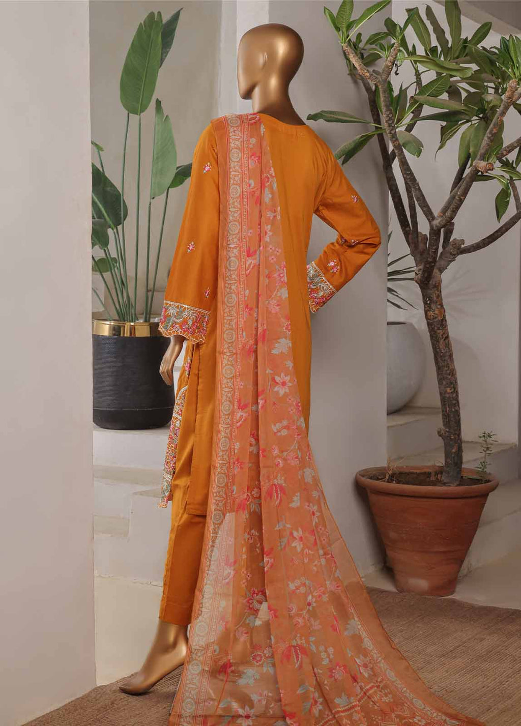 Embroidered Honey Orange Lawn 3-Piece Stitched Suit by Bin Saeed, photo 4