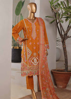 Embroidered Honey Orange Lawn 3-Piece Stitched Suit by Bin Saeed, photo 3